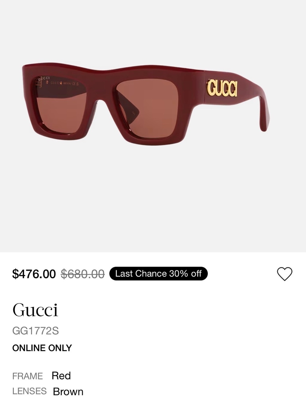 Gucci Burgundy Rectangular Sunglasses with Gold Logos - Picture 4 of 4